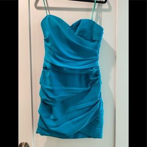 turquoise strapless BCBG Max Azria cocktail party dress